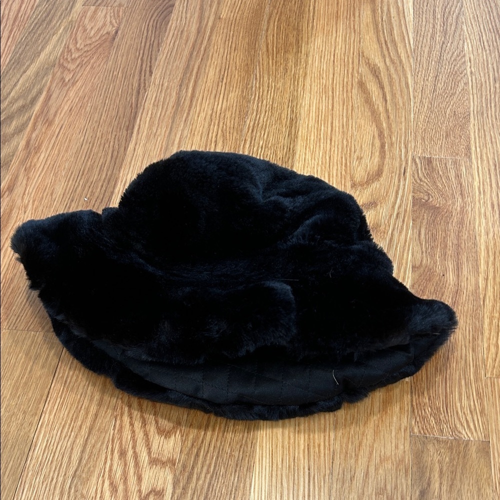 Vintage reversible Black Faux Fur quilted wide rim bucket Hat one size women’s - Picture 2 of 8